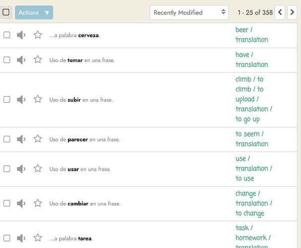 Readlang Spanish Word List - Translation