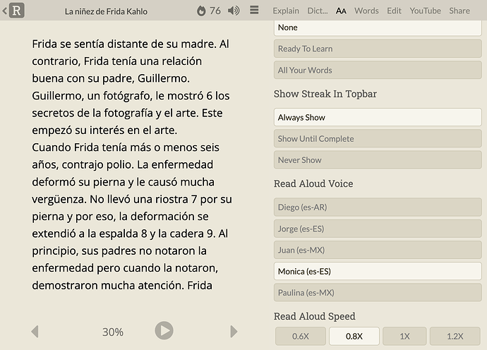 Read Aloud: customization